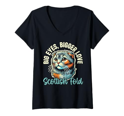 Damen Scottish Fold Cat Kitty Lover Tierkätzchen Meow T-Shirt mit V-Ausschnitt von Scottish Fold Cat Owner Kitty Lover