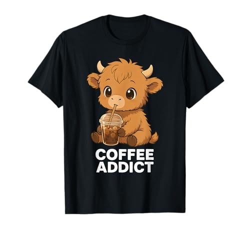 Süße Highland Cow Coffee Addict Eiskaffee Liebhaber Frauen T-Shirt von Scottish Highland Cow Apparel