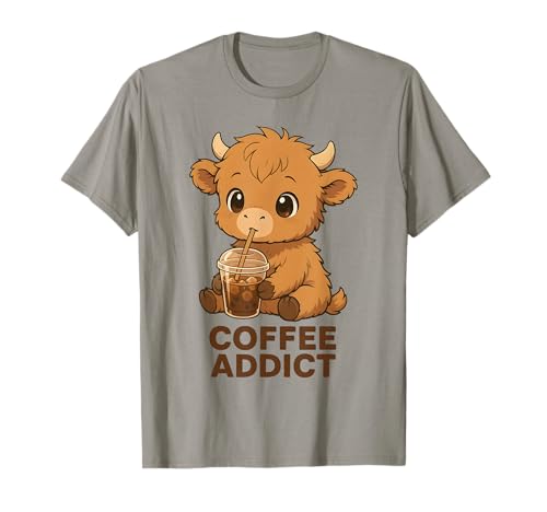 Süße Highland Cow Coffee Addict Eiskaffee Liebhaber Frauen T-Shirt Süße Highland Cow Coffee Addict Eiskaffee Liebhaber Frauen T-Shirt von Scottish Highland Cow Apparel