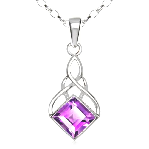 Alexander Castle Solide 925 Sterling Silber & Amethyst Keltischer Anhänger Halskette - Keltischer Schmuck für Damen mit 18" Silber Kette & Schmuck Geschenk-Box - 22mm x 12mm von Alexander Castle