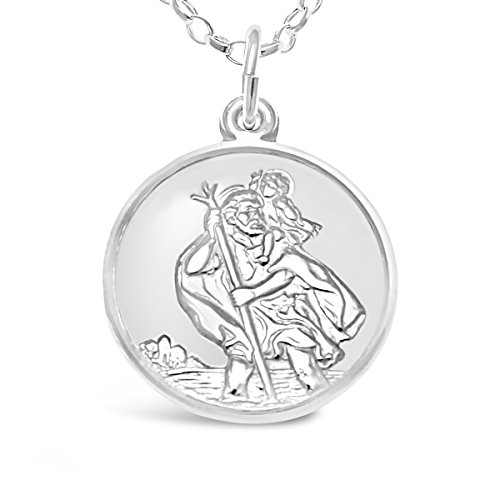 Alexander Castle 925 Sterling Silber Heiliger Christophorus Anhänger Halskette - 18mm St Christopher mit 18" Sterling Silber Kette & Schmuck Geschenk-Box - Reisefahrzeuge auf der Rückseite von Alexander Castle