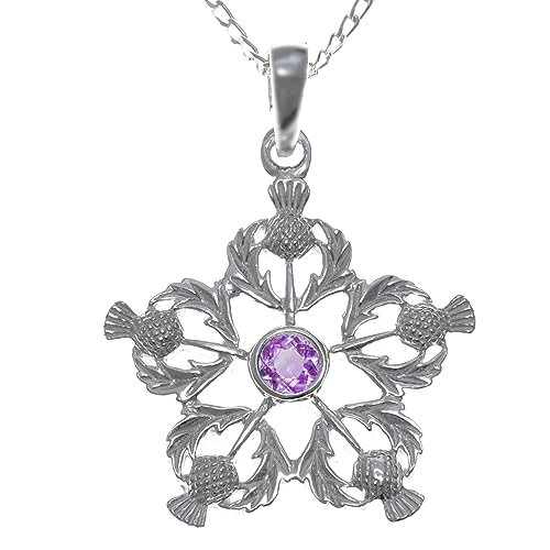 Scottish Jewellery Shop Anhänger mit Kette Distel-Design, Sterlingsilber Amethyst, keltischer Anhänger 45,72 cm von Scottish Jewellery Shop