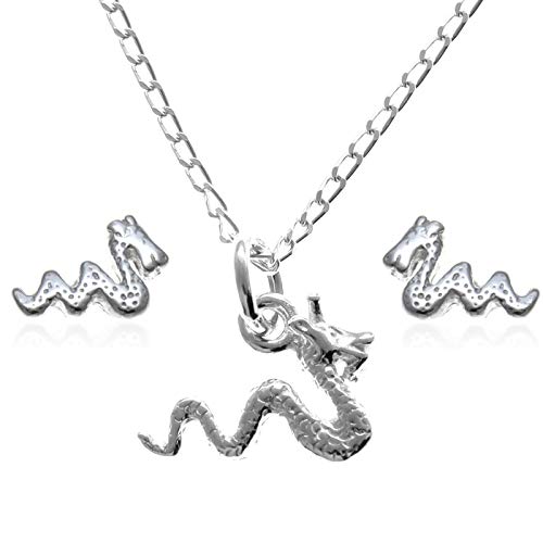 Sterling-Silber-Schmuckset „Nessie“, Anhänger & Ohrringe, Geschenkset – Design: Loch-Ness-Monster, Geschenkidee von Alexander Castle