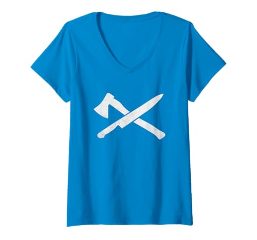 Damen Schottisches Messer und Axt für Damen und Herren T-Shirt mit V-Ausschnitt von Scottish Knife and Axe Tee