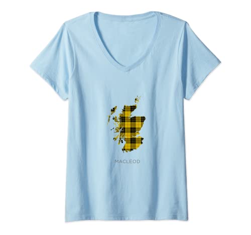 Damen MacLeod Tartan, schottisches Karomuster, Schottlandkarte T-Shirt mit V-Ausschnitt Damen MacLeod Tartan, schottisches Karomuster, Schottlandkarte T-Shirt mit V-Ausschnitt von Scottish Tartans
