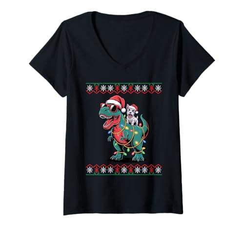 Damen Christmas Scottish Terrier T-Rex Dinosaur Scottie Terriers T-Shirt mit V-Ausschnitt Damen Christmas Scottish Terrier T-Rex Dinosaur Scottie Terriers T-Shirt mit V-Ausschnitt von Scottish Terrier Dog Lover Gifts