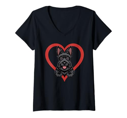 Damen Heart Scottish Terrier Glasses Scottie Terriers T-Shirt mit V-Ausschnitt Damen Heart Scottish Terrier Glasses Scottie Terriers T-Shirt mit V-Ausschnitt von Scottish Terrier Dog Lover Gifts