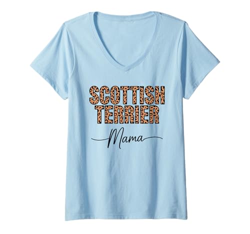 Damen Leopardenmuster Scottish Terrier Mama Scottie Terriers T-Shirt mit V-Ausschnitt von Scottish Terrier Dog Lover Gifts