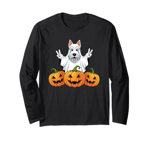 Scottish Terrier Ghost Pumpkin Boo Halloween Kid Herren Damen Langarmshirt von Scottish Terrier Halloween Ghost Pumpkin Outfits