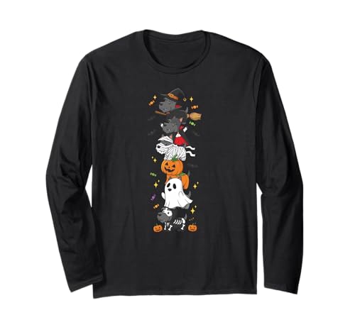 Scottish Terrier Hexe Vampir Geist Halloween Herren Damen Langarmshirt von Scottish Terrier Halloween Skeleton Mummy Outfits