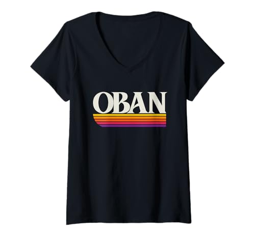 Damen Oban Scotland Retro-Grafik – Oban UK T-Shirt mit V-Ausschnitt von Scottish Throwbacks