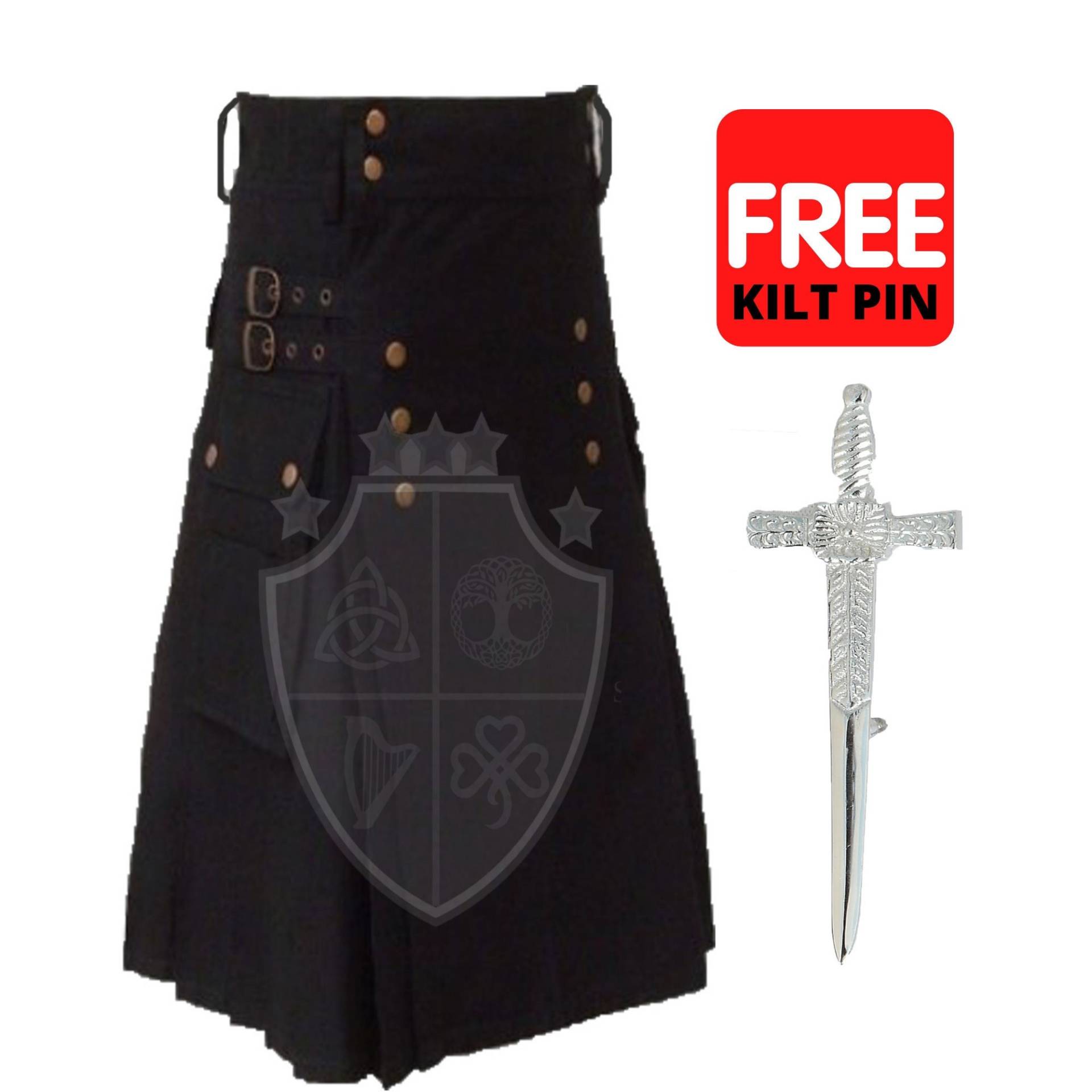 Schwarzer Kilt Für Männer - Handgefertigter Aus Baumwolle Arbeit Und Frauen Verstellbarer Nach Maß Schwarzer Kilt Für Männer - Handgefertigter Aus Baumwolle Arbeit Und Frauen Verstellbarer Nach Maß von ScottishClansAttire