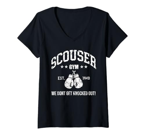 Damen Scouser Gym Boxhandschuhe Vintage Fighting Spirit T-Shirt mit V-Ausschnitt Damen Scouser Gym Boxhandschuhe Vintage Fighting Spirit T-Shirt mit V-Ausschnitt von Scouser Boxing Fighting Gym Design Apparel