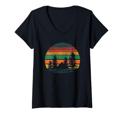 Damen Vintage-Scout, Bergwandern, Camping, Waldcamper T-Shirt mit V-Ausschnitt von Scout Camping Mountain Hiking Designs by Fasaza