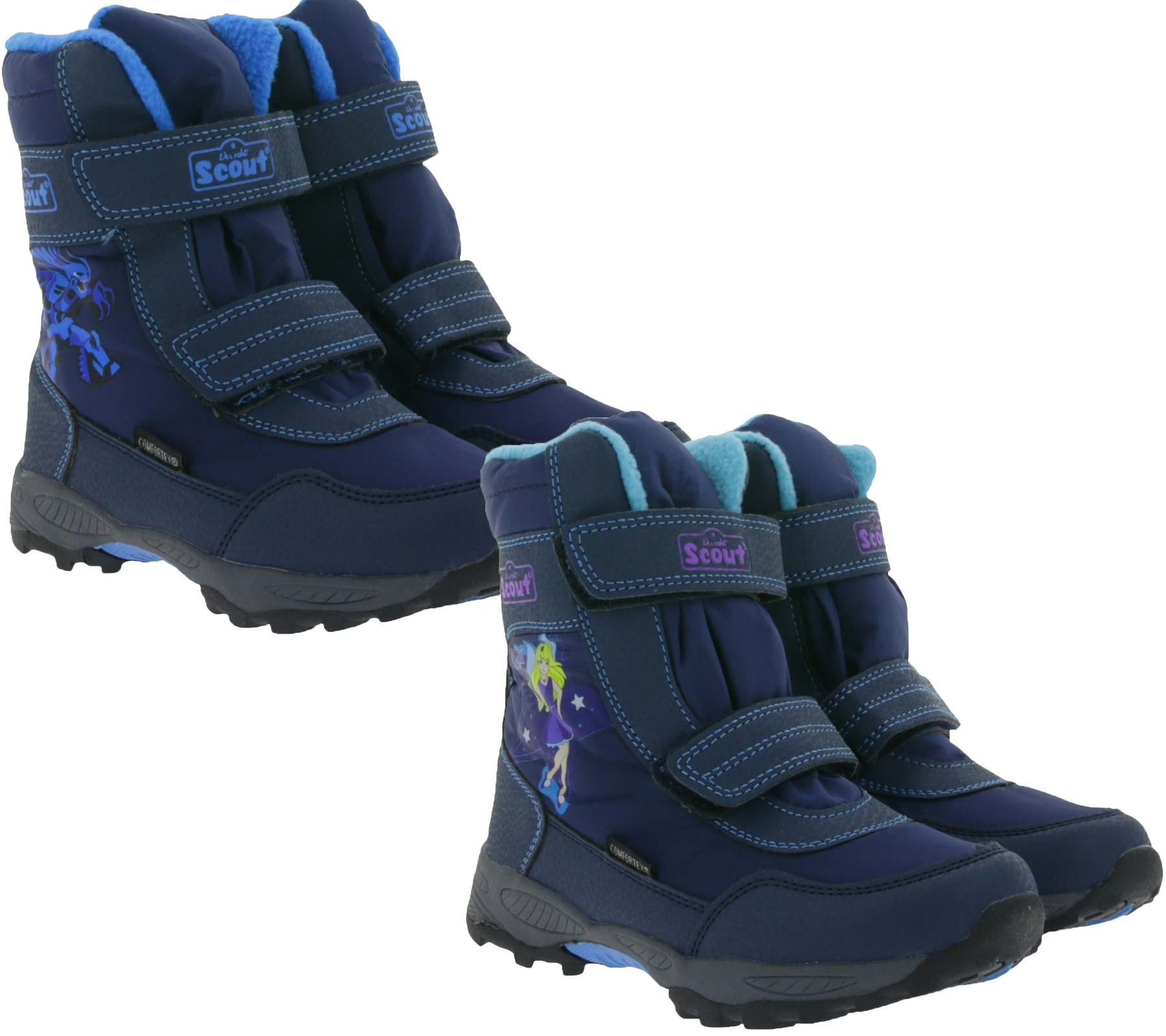 Scout JARVEN Kinder Winter-Schuhe robuste Boots mit Drachen oder Cinderella Aufdruck Blau von Scout