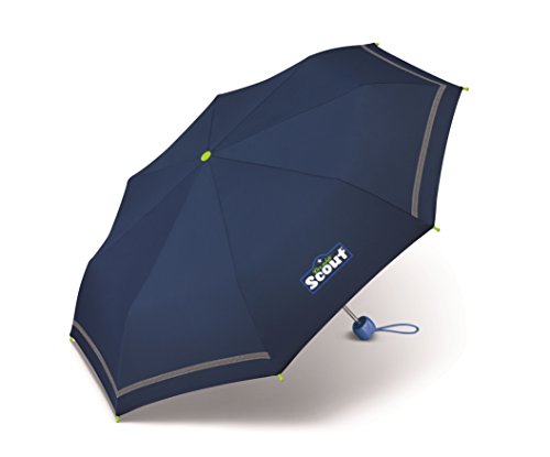 Scout Kinder Regenschirm Taschenschirm Schultaschenschirm mit Reflektorstreifen extra leicht (Blau) von Scout