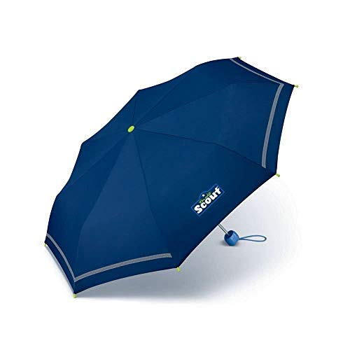 Scout Kinder Regenschirm Taschenschirm Schultaschenschirm mit Reflektorstreifen extra leicht (Blau) von Scout