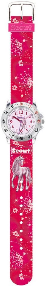 Scout Quarzuhr Achtion Girls, 280378007, Lernuhr, Einhorn-Blumenmotiv, ideal auch als Geschenk von Scout