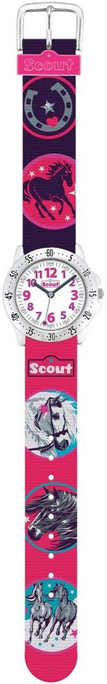 Scout Quarzuhr Achtion Girls, 280378015, Pferdeuhr, Lernuhr, Pferdemotiv, ideal auch als Geschenk von Scout