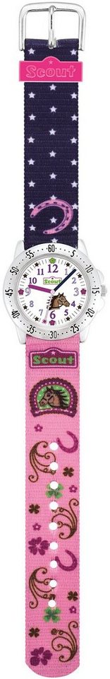 Scout Quarzuhr Pferdeuhr, Achtion Girls, 280378065, mit Pferde- und Hufeisenmotiv, Lernuhr, ideal auch als Geschenk von Scout