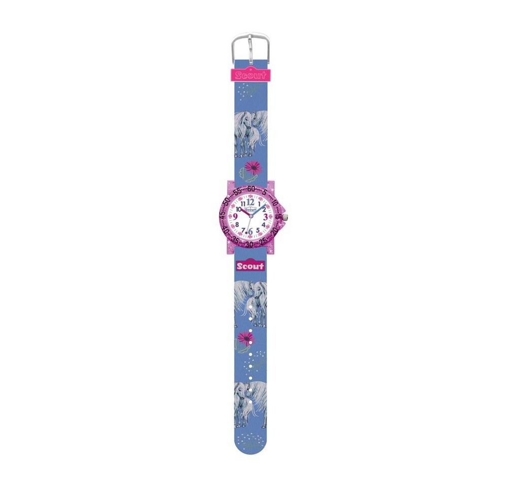 Scout Quarzuhr Scout Quarzuhr Pferde und Blumen mit Textil, blau, pink von Scout