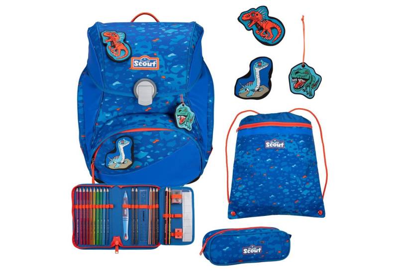 Scout Schulranzen Alpha Exklusiv Superflash - Schulranzen Set 4tlg. (Blue Dino) von Scout