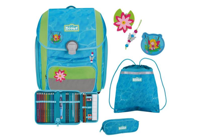 Scout Schulranzen Genius DIN - Schulranzen Set 4 tlg. mit Turnbeutel (Water Lily) von Scout