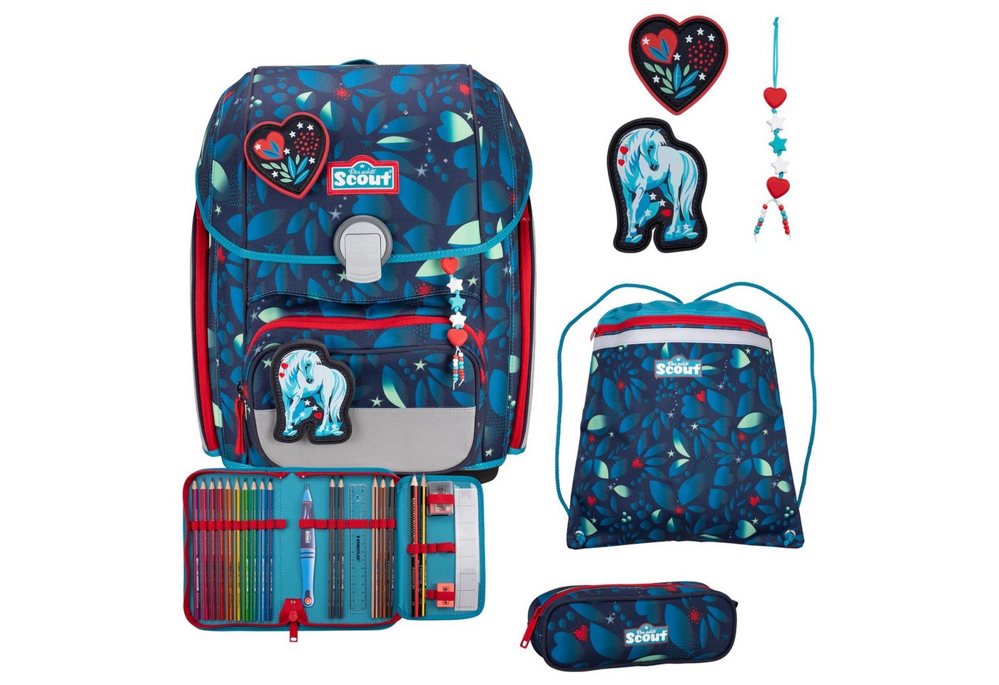 Scout Schulranzen Genius Exklusiv LED - Schulranzen Set 4tlg. (White Unicorn) von Scout