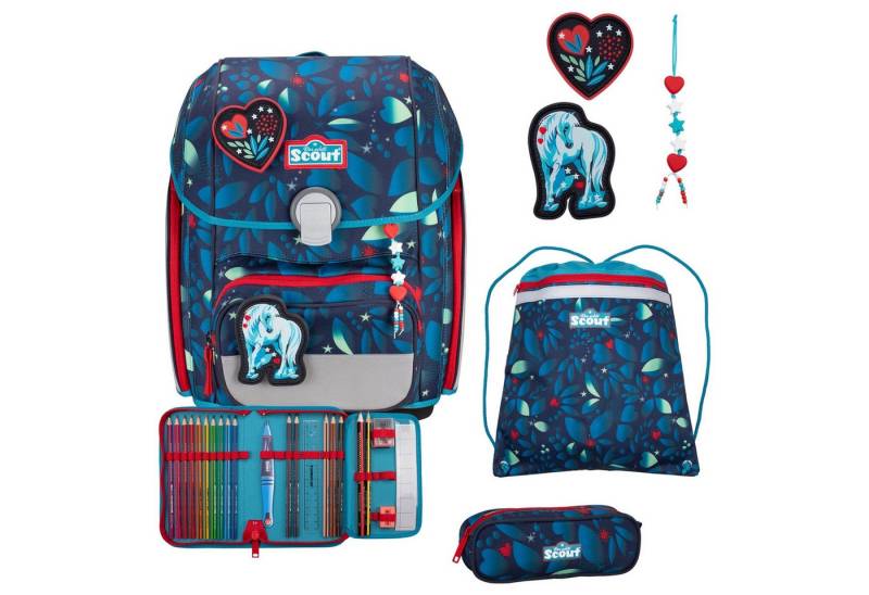 Scout Schulranzen Genius Exklusiv LED - Schulranzen Set 4tlg. (White Unicorn) von Scout