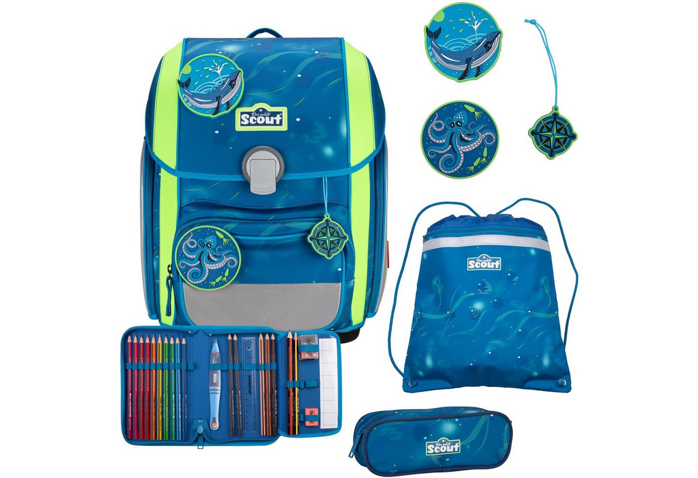 Scout Schulranzen Genius Schulranzen-Set 4 tlg. DIN Deep Sea von Scout