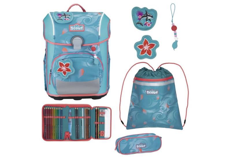Scout Schulranzen Neo Exklusiv Safety Light - Schulranzen Set 5 tlg. (Aloha) von Scout