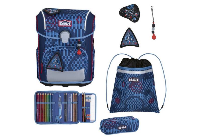 Scout Schulranzen Neo Exklusiv Safety Light - Schulranzen Set 5 tlg. (Space Explorer) von Scout