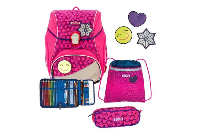 Scout Schulranzen Schulranzen-Set 5-tlg. ALPHA DIN Neon Saftey Pink Glow (5-teilig), Ergonomisch, 1.-4. Klasse von Scout