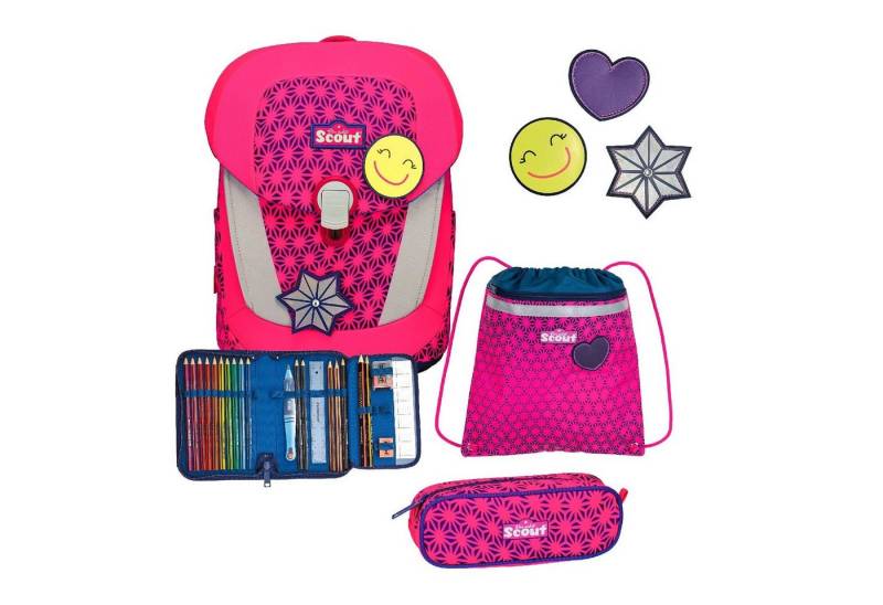 Scout Schulranzen Sunny II Schulranzen-Set 4-tlg. DIN Neon Safety Pink Glow 2023 von Scout