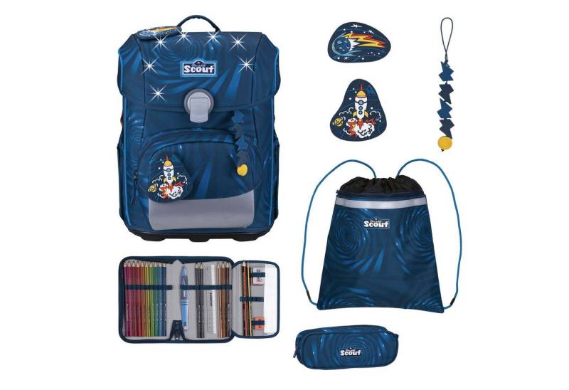 Scout Schulrucksack Scout Neo Schulranzen-Set 4 teilig LED Rocket Rider von Scout