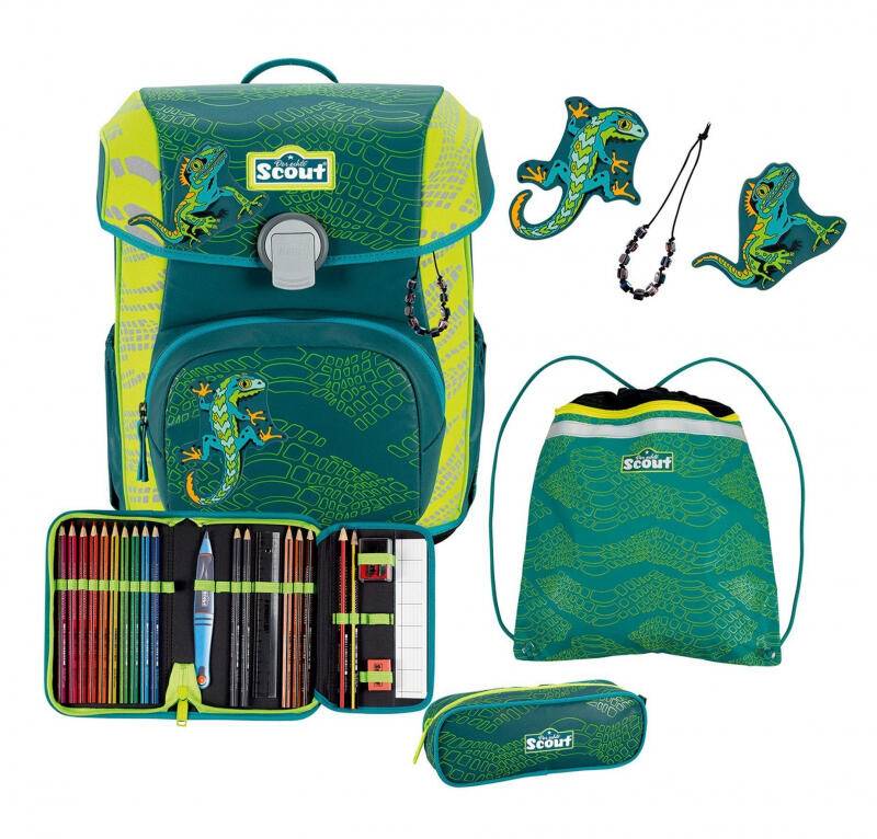 Scout - Scout Neo Set Superflash Exklusiv Schulranzenset 4tlg.1,2kg extreme Lizard Grün von Scout