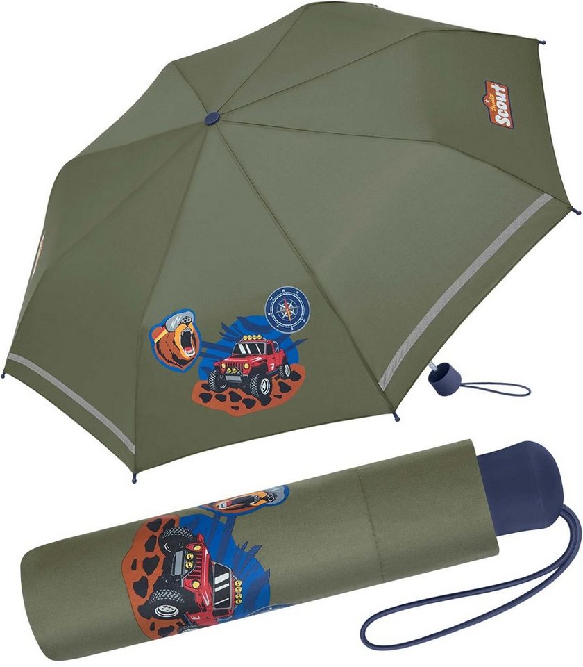 Scout Taschenregenschirm Adventure - Mini Kinderschirm, extra leicht für Kinder gemacht, reflektierend und bedruckt von Scout