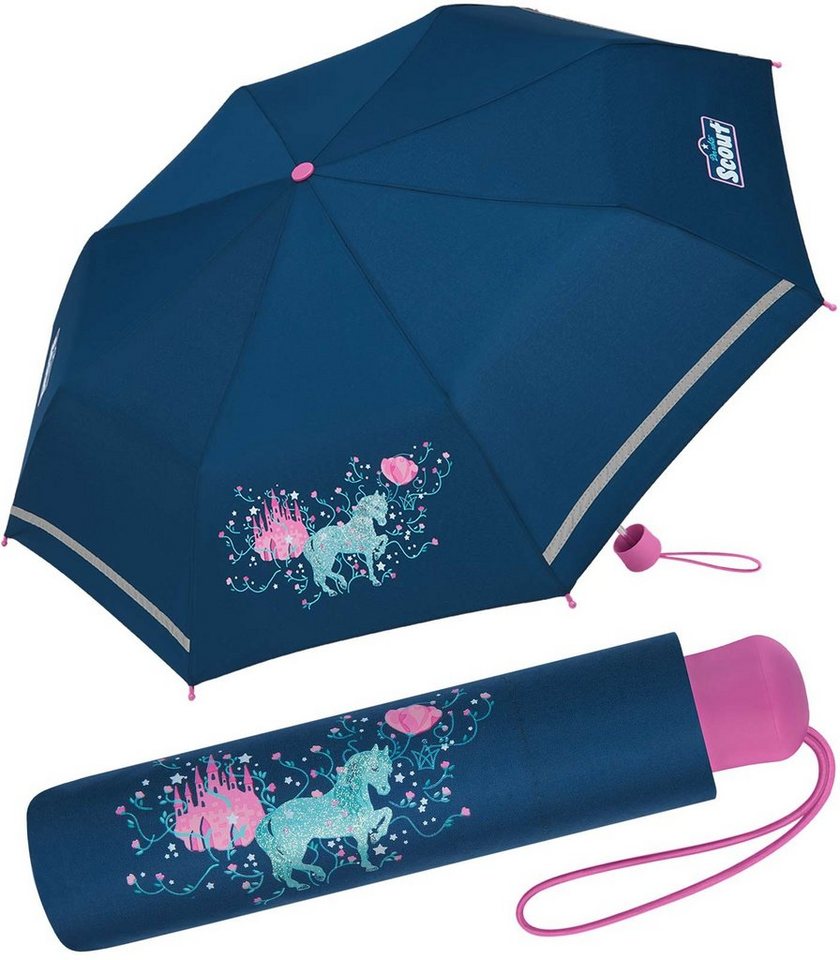 Scout Taschenregenschirm Dreamworld - Mini Kinderschirm, extra leicht für Kinder gemacht, reflektierend und bedruckt von Scout