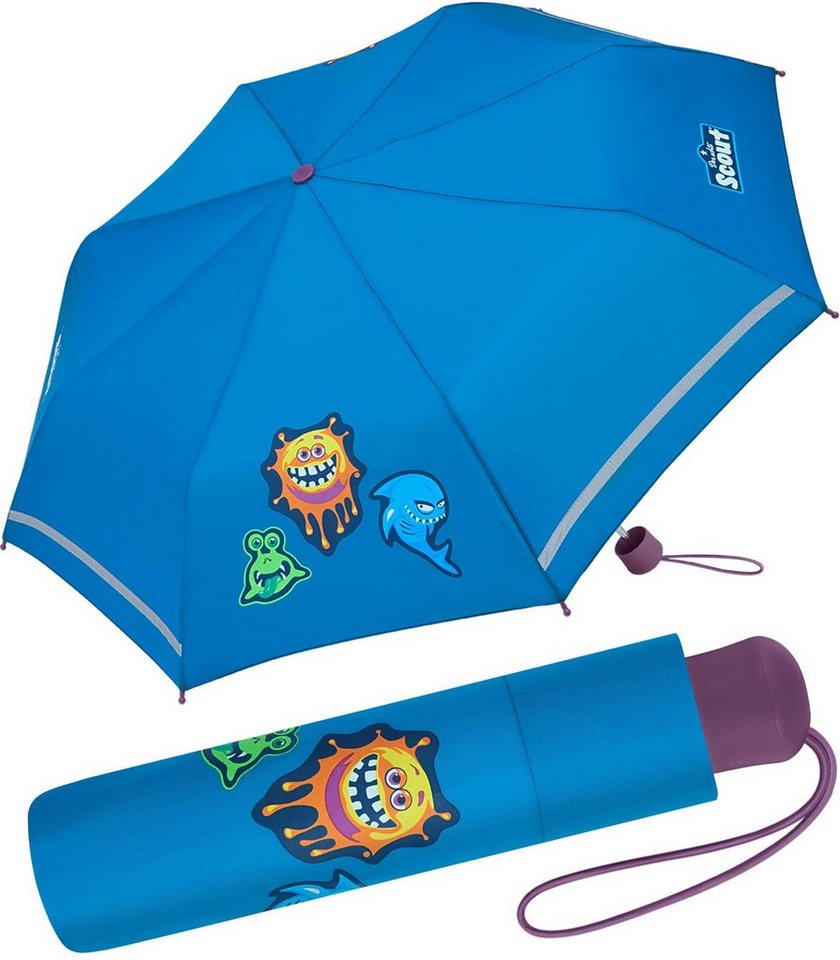 Scout Taschenregenschirm Funny Freaks - Mini Kinderschirm, extra leicht für Kinder gemacht, reflektierend und bedruckt von Scout