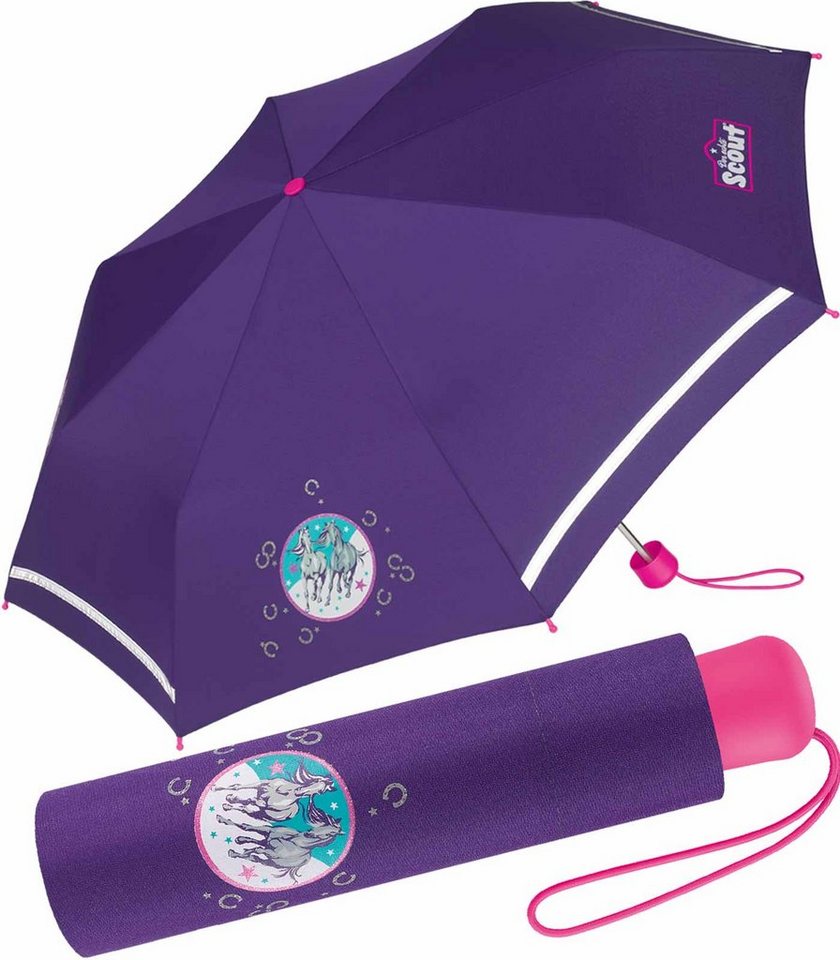 Scout Taschenregenschirm Mini Kinderschirm Basic reflektierend bedruckt, leicht von Scout