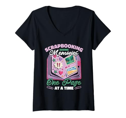 Damen Scrapbook Fotoalbum Kreatives Basteln Scrapbooking T-Shirt mit V-Ausschnitt Damen Scrapbook Fotoalbum Kreatives Basteln Scrapbooking T-Shirt mit V-Ausschnitt von Scrapbooking Einklebebuch Sammelalbum Design