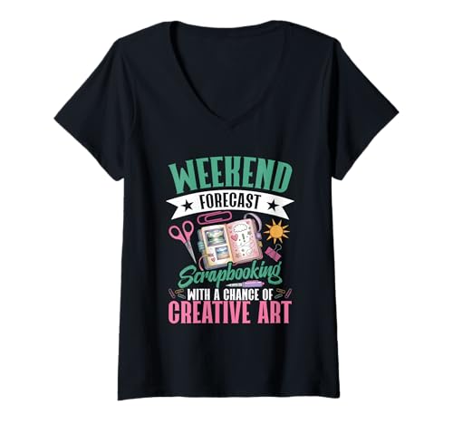 Damen Weekend Forecast Scrapbooking with A Chance of Creative Art T-Shirt mit V-Ausschnitt Damen Weekend Forecast Scrapbooking with A Chance of Creative Art T-Shirt mit V-Ausschnitt von Scrapbooking Einklebebuch Sammelalbum Design