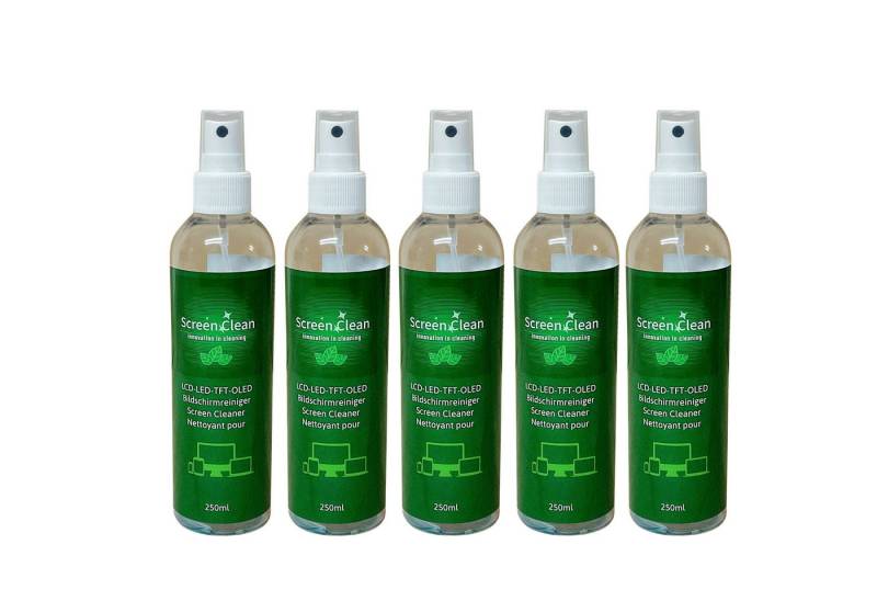 Screen Clean 5er Pack Bildschirmreiniger 250ml Reinigungsspray (Set, [5-St. 5x250ml r-Pet Flaschen 5x250ml Reiniger für empfindlichen Displayoberfläachen) von Screen Clean