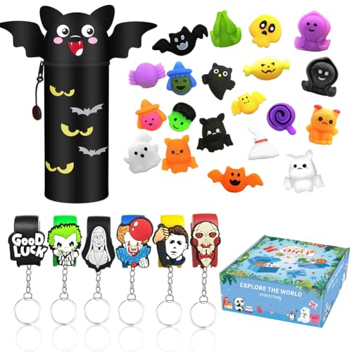 Scribbelfein Kawaii - 2-in-1 Schulmäppchen aus weichem Silikon Set, Halloween-Thema, Geschenkset für Süßes und Saures für Kinder Klassenzimmer, Geschenk, Süßes oder Saures Goodie Bag Filler von Scribbelfein