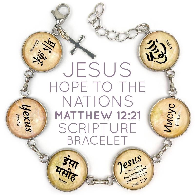 Jesus, Hoffnung Zu Den Nationen Matthäus 1221 Schrift Armband - Glas Charm Edelstahl Bibelvers Jesus, Hoffnung Zu Den Nationen Matthäus 1221 Schrift Armband - Glas Charm Edelstahl Bibelvers von ScriptCharms