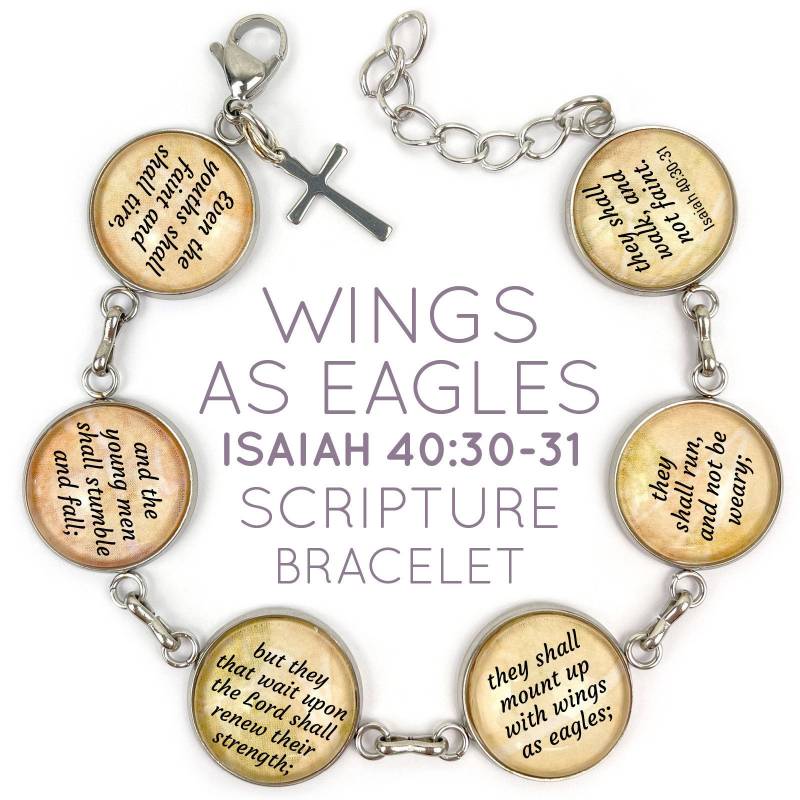 Sie Sollen Mit Flügeln Als Adler Aufhängen - Jesaja 4030-31 Schrift Glas Charm Edelstahl Bibelvers Armband, 20, 5"-2, 75" Sie Sollen Mit Flügeln Als Adler Aufhängen - Jesaja 4030-31 Schrift Glas Charm Edelstahl Bibelvers Armband, 20, 5"-2, 75" von ScriptCharms