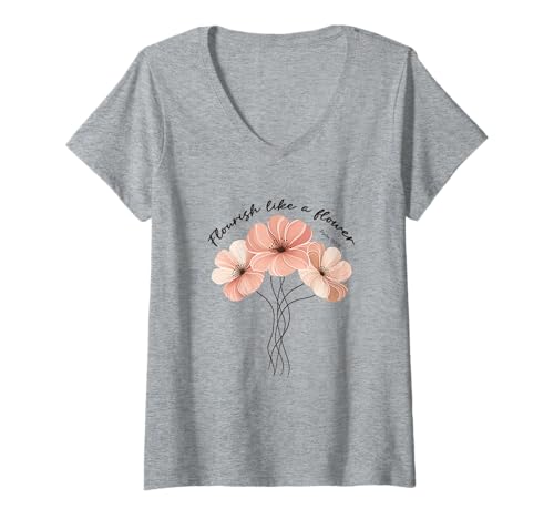 Damen Flourish Like a Flower Christian Faith Bibelvers T-Shirt mit V-Ausschnitt Damen Flourish Like a Flower Christian Faith Bibelvers T-Shirt mit V-Ausschnitt von Scripture Inspired
