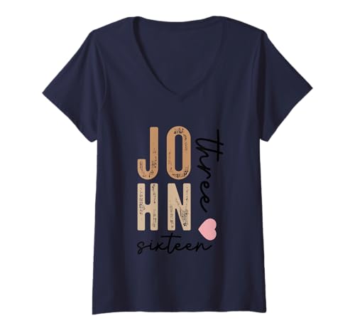 Damen John Three Sixteen Heart Inspiration Zitat T-Shirt mit V-Ausschnitt Damen John Three Sixteen Heart Inspiration Zitat T-Shirt mit V-Ausschnitt von Scripture Verse Inspirational Faith Design