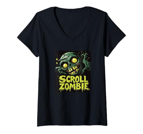 Damen Gruseliges Zombie-Kostüm T-Shirt mit V-Ausschnitt Damen Gruseliges Zombie-Kostüm T-Shirt mit V-Ausschnitt von Scroll Zombie Outfit