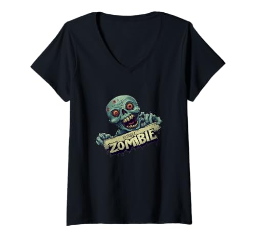 Damen Halloween Generation mit Scroll Zombie Kostüm T-Shirt mit V-Ausschnitt Damen Halloween Generation mit Scroll Zombie Kostüm T-Shirt mit V-Ausschnitt von Scroll Zombie Outfit